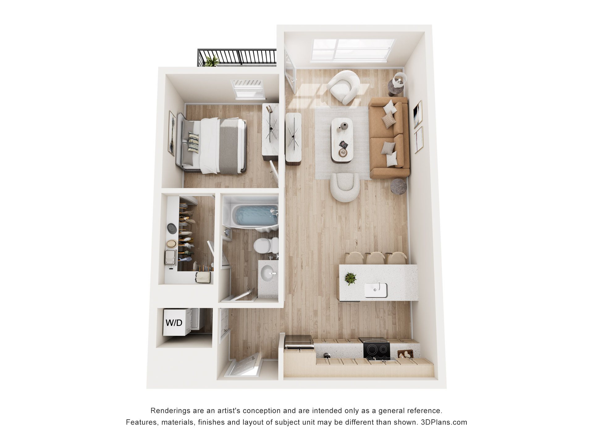 Floor plan for 1 bed, 1 bath